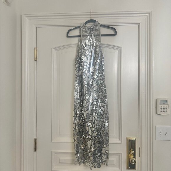 Tahari Floral Sequins Halter Midi=12 - Picture 1 of 5